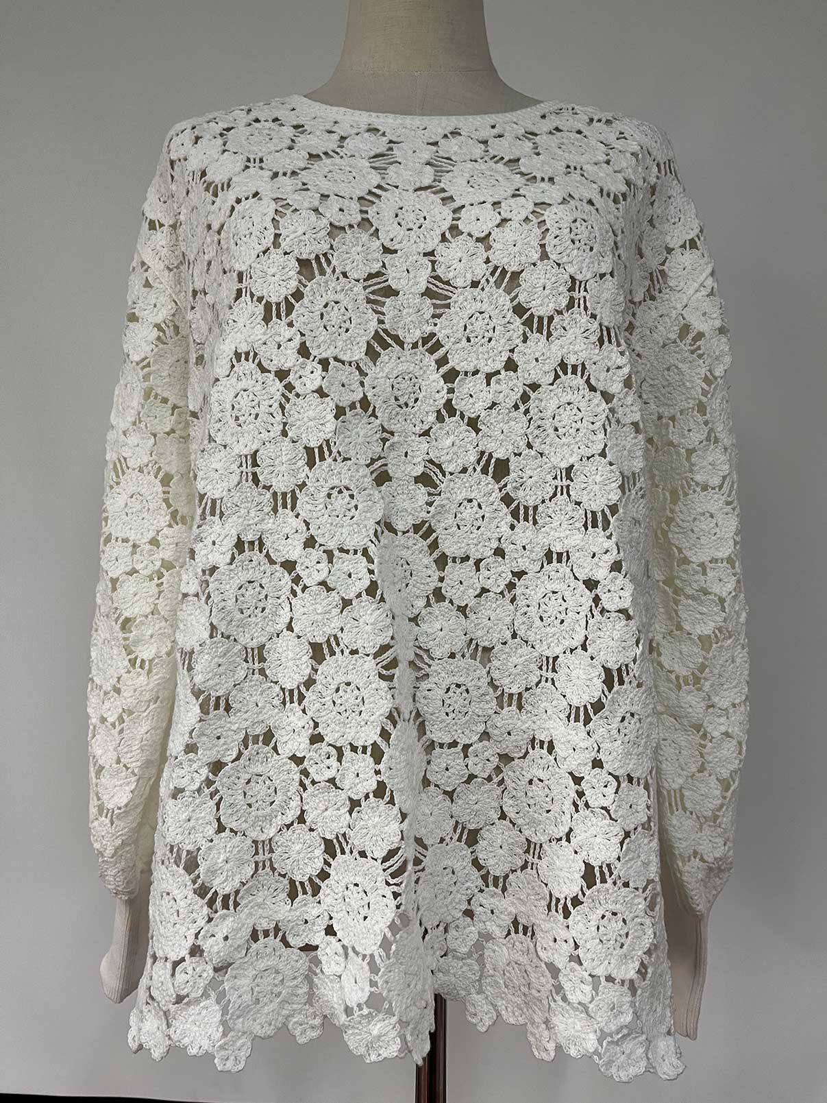 Women's machine crocheted pullover long-sleeve lacy