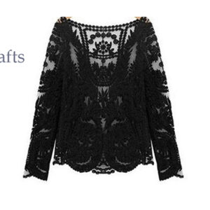 Women's hand-crochet cardigan lacy flower-shaped cutouts