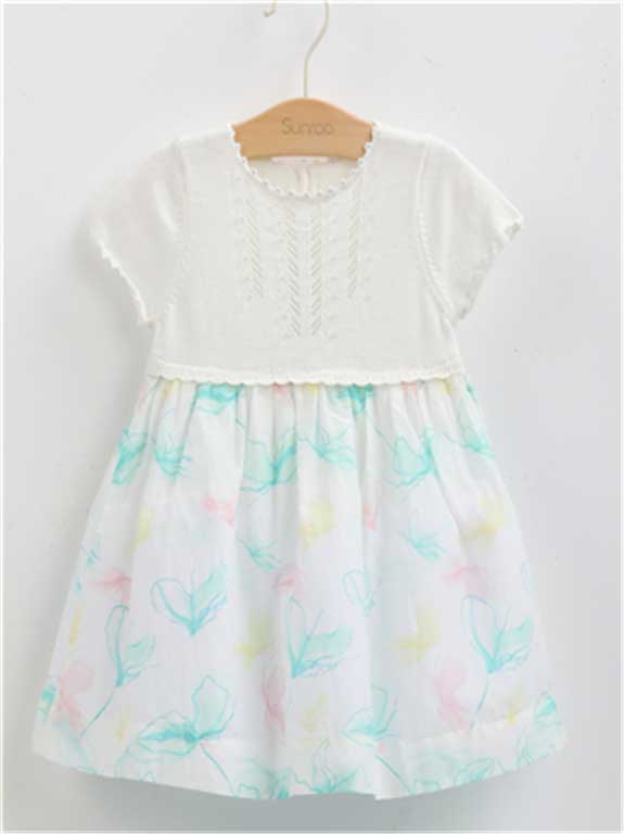 Combinational kid's dress jointed with knitwear and woven fabrics