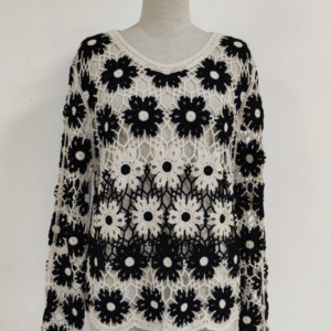 Women Hollowed Out Embroidered Long Sleeve Sweater Lady Embroidery Knitted Outer Wear