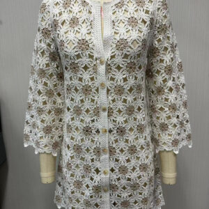 Custom Crochet Tops Knitted Women Fashionable Cotton Fabric Embroidered with Openwork and High-quality Cardigan Knitwear