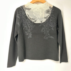 Ladies' Vintage Wool/Cashmere Embroidery Pattern Knit Sweater Autumn-Winter New Lace V-neck Slim-Fit Breathable Simple Elegant Pullover